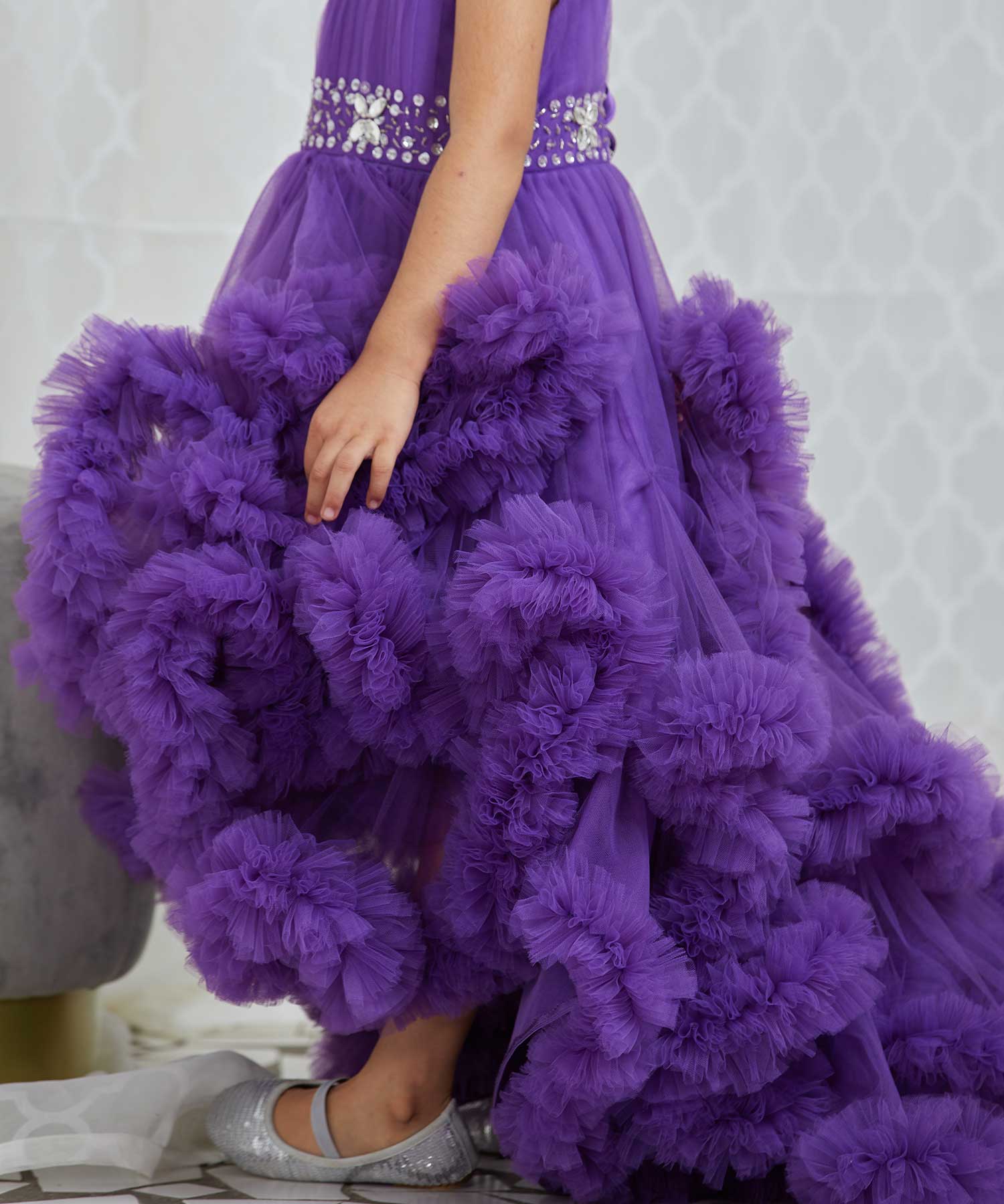 Dark starry sky purple tulle long prom dress purple evening dress – toptby